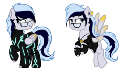 Size: 1024x569 | Tagged: safe, artist:hunterbookie, oc, oc only, oc:maychi, oc:stardust mach, pegasus, pony, clothes, crossover, dog tags, leather jacket, rule 63, solo, tron, tron legacy