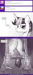 Size: 740x1677 | Tagged: safe, artist:deusexequus, princess celestia, twilight sparkle, pony, ask the princess of friendship with benefits, g4, ass worship, butt, candle, comic, female, lesbian, literal ass worship, mare, monochrome, photo, plot, praise the sun, regalia, ship:twilestia, shipping, shrine, sunbutt