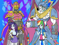 Size: 1021x783 | Tagged: safe, artist:omnimon1996, rainbow dash, rarity, equestria girls, g4, digimon, queenchessmon, ulforceveedramon