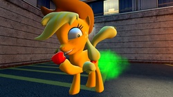 Size: 1920x1080 | Tagged: dead source, safe, artist:tacko marceno, applejack, g4, 3d, apple, fart, female, food, gmod, solo