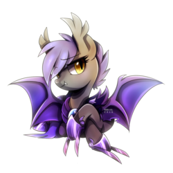 Size: 1200x1200 | Tagged: safe, artist:renciel, oc, oc only, oc:midnight blossom, bat pony, pony, armor, claws, hoof blades, metal claws, smiling, solo