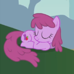 Size: 250x250 | Tagged: safe, screencap, berry punch, berryshine, earth pony, pony, dragonshy, g4, behaving like a cat, berrybetes, cropped, cute, eyes closed, female, mare, ponyloaf, prone, sleeping, smiling, solo