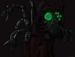 Size: 1280x960 | Tagged: safe, artist:causticeichor, oc, oc only, cyborg, adeptus mechanicus, augmented, clothes, crossover, ponified, robe, robotic arm, servo arm, solo, techpriest, warhammer (game), warhammer 40k