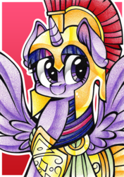 Size: 1024x1457 | Tagged: safe, artist:j-lin-mlp, twilight sparkle, alicorn, pony, g4, armor, armor skirt, athena sparkle, clothes, cute, female, mare, skirt, solo, traditional art, twiabetes, twilight sparkle (alicorn)