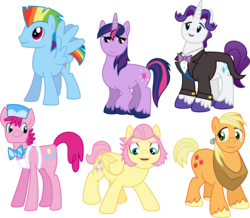 Size: 2903x2529 | Tagged: safe, artist:punzil504, applejack, big macintosh, carrot cake, fancypants, fluttershy, pinkie pie, rainbow dash, rarity, rogue (g4), shining armor, thunderlane, twilight sparkle, earth pony, pegasus, pony, unicorn, g4, applejack (male), bubble berry, butterscotch, dusk shine, elusive, henchmen, high res, male, male six, mane six, open mouth, open smile, rainbow blitz, rule 63, simple background, smiling, spread wings, stallion, transparent background, vector, wings