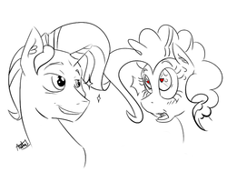 Size: 1000x800 | Tagged: safe, pinkie pie, rarity, g4, elusive, female, half r63 shipping, heart eyes, lineart, male, rule 63, ship:elusipie, ship:raripie, shipping, sketch, sparkles, straight, wingding eyes