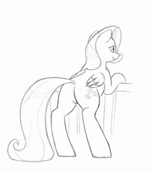 Size: 1132x1280 | Tagged: safe, artist:trickydick, fluttershy, g4, butt, female, monochrome, plot, sketch, solo