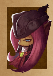 Size: 620x877 | Tagged: safe, artist:wtcolor, fluttershy, g4, bloodborne, bust, crossover, female, hat, lady maria, lidded eyes, looking away, portrait, solo, tricorne