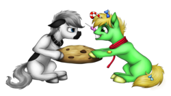 Size: 5120x2880 | Tagged: safe, artist:lupiarts, oc, oc only, oc:snoopy stallion, oc:sugar high, earth pony, pony, candy, candy cane, colt, cookie, cute, eyes on the prize, fight, floppy ears, fluffy, food, frown, giant cookie, glare, grin, high res, lollipop, male, pulling, simple background, sitting, smiling, squee, transparent background, tug of war, unshorn fetlocks