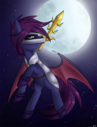 Size: 3300x4300 | Tagged: safe, artist:littlecloudie, pony, galaxia, kirby (series), meta knight, moon, ponified, solo, sword, weapon