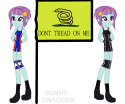 Size: 1800x1500 | Tagged: safe, artist:skulluigi, sunny flare, equestria girls, g4, my little pony equestria girls: friendship games, 1000 hours in ms paint, crossover, don't tread on me, female, gadsden flag, hands behind back, jack swagger, solo, tea party, wrestling, wwe