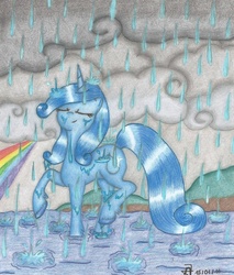 Size: 1024x1201 | Tagged: safe, artist:florie-primrose, oc, oc only, oc:waterdrop, rain, rainbow, solo