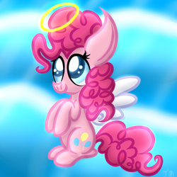 Size: 1000x1000 | Tagged: safe, artist:twilightkat64, pinkie pie, angel, g4, female, halo, solo, wings