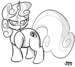 Size: 1203x1071 | Tagged: safe, artist:zzzsleepy, sweetie belle, g4, bedroom eyes, cutie mark, ear fluff, female, monochrome, solo, the cmc's cutie marks