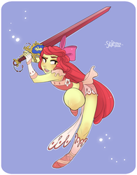 Size: 1959x2500 | Tagged: safe, artist:skirtzzz, apple bloom, human, g4, crossover, dressphere, fantasy class, female, final fantasy, final fantasy x-2, humanized, midriff, pony coloring, solo, sword, warrior, weapon