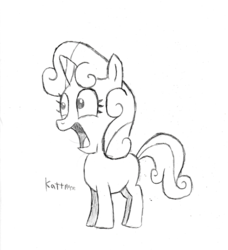 Size: 1024x1123 | Tagged: safe, artist:kattmage, sweetie belle, g4, female, monochrome, open mouth, sketch, solo, traditional art