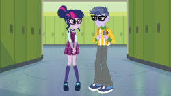 Size: 1000x563 | Tagged: safe, artist:themexicanpunisher, micro chips, sci-twi, twilight sparkle, equestria girls, g4, my little pony equestria girls: friendship games, clothes, crystal prep academy uniform, female, glasses, male, microlight, school uniform, shipping, straight