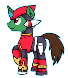 Size: 2102x2399 | Tagged: safe, artist:saturnstar14, oc, oc only, oc:frost d. tart, clothes, cosplay, costume, crossover, high res, male, mega man (series), megaman zero, solo, stallion, zero