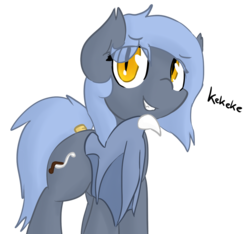 Size: 1015x949 | Tagged: safe, artist:candel, oc, oc only, oc:panne, bat pony, pony, simple background, smiling, snickering, solo, transparent background