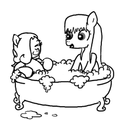 Size: 640x600 | Tagged: safe, artist:ficficponyfic, oc, oc only, oc:emerald jewel, oc:hope blossoms, pony, colt quest, adult, bath, bathing, bathroom, bathtub, bubble, bubble bath, child, claw foot bathtub, colt, content, cute, eyes closed, female, foal, male, mare, pleased, relaxed, relaxing, story included, wet, wet hair, wet mane