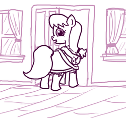 Size: 640x600 | Tagged: safe, artist:ficficponyfic, oc, oc only, oc:hope blossoms, pony, colt quest, adult, boots, clothes, door, female, floor, happy, mare, robe, smiling, story included, wall, window
