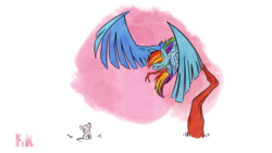 Size: 1536x864 | Tagged: safe, artist:fluttershythekind, rainbow dash, mouse, g4, behaving like a bird, female, glare, large wings, partially open wings, sitting, solo, wings