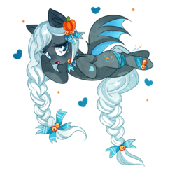 Size: 1000x1000 | Tagged: safe, artist:ipun, oc, oc only, bat pony, pony, blushing, bow, female, hair bow, heart, heart eyes, mare, simple background, solo, tail bow, transparent background, wingding eyes