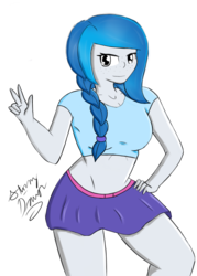 Size: 3008x4200 | Tagged: safe, artist:stormy-draws, oc, oc only, oc:bubble lee, human, belt, clothes, humanized, midriff, miniskirt, ponytail, side ponytail, simple background, skirt, solo, transparent background