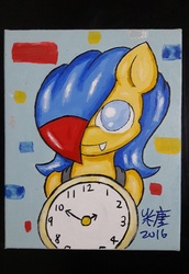 Size: 882x1280 | Tagged: safe, artist:cutiepoppony, oc, oc only, oc:watercolor lollipop, 2016, clock, homework, painting, solo, table
