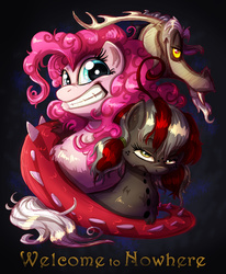 Size: 2800x3400 | Tagged: safe, artist:pimander1446, discord, pinkie pie, oc, oc:squeaky pitch, g4, high res, poster