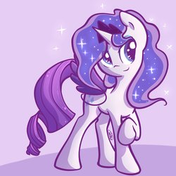 Size: 1040x1040 | Tagged: safe, artist:spikedmauler, rarity, pony, unicorn, g4, testing testing 1-2-3, clothes, cosplay, costume, female, lunarity, raised hoof, simple background, smiling, solo, sparkles, tiara, wings