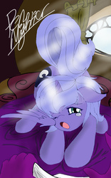 Size: 500x800 | Tagged: safe, artist:pen-mightier, princess luna, spike, g4, cute, female, filly, lunabetes, morning ponies, offscreen character, sleepy, solo focus, weapons-grade cute, woona, yawn