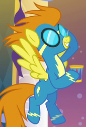 Size: 380x555 | Tagged: safe, screencap, blaze, g4, rarity investigates, cup, solo, wonderbolts uniform