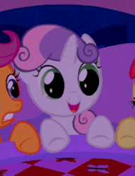 Size: 199x261 | Tagged: safe, screencap, apple bloom, scootaloo, sweetie belle, earth pony, pony, g4, stare master, animated, cute, cutie mark crusaders, diasweetes, female, gif, nodding