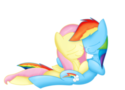 Size: 1280x923 | Tagged: safe, artist:mr-degration, fluttershy, rainbow dash, g4, cuddling, female, lesbian, ship:flutterdash, shipping, simple background, snuggling, transparent background