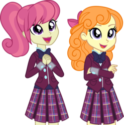 Size: 3500x3547 | Tagged: safe, artist:ambassad0r, diwata aino, orange sherbette, equestria girls, g4, my little pony equestria girls: friendship games, clothes, crystal prep academy uniform, eyeshadow, high res, lipstick, makeup, plaid skirt, school uniform, simple background, skirt, smiling, transparent background, vector