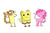 Size: 1095x730 | Tagged: safe, artist:peketope, pinkie pie, oc, oc:cat, oc:tanuki, cat, fox, raccoon, tanooki, g4, crossover, fox & tanuki, male, regular show, rigby (regular show), simple background, spongebob squarepants, spongebob squarepants (character), transformation, what has science done, white background