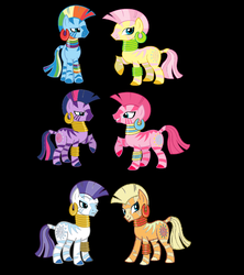 Size: 2736x3084 | Tagged: safe, artist:oliwia2514, applejack, fluttershy, pinkie pie, rainbow dash, rarity, twilight sparkle, zecora, zebra, g4, dark background, high res, mane six, palette swap, simple background, species swap, zebrafied, zebrajack