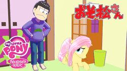 Size: 852x477 | Tagged: safe, fluttershy, human, pegasus, pony, g4, 3d, crossover, ichimatsu matsuno, japanese, mmd, my little pony logo, osomatsu-san, shy, youtube link