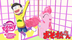 Size: 851x476 | Tagged: safe, pinkie pie, g4, 3d, crossover, japanese, jyuushimatsu, mmd, my little pony logo, osomatsu-san, pronking, smiling, youtube link