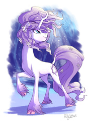 Size: 2480x3507 | Tagged: safe, artist:yulyeen, tree of harmony, oc, oc only, oc:harmony (heilos), classical unicorn, pony, cloven hooves, female, flower, flower in hair, flower in tail, high res, horn, leonine tail, looking up, mare, ponified, raised hoof, simple background, solo, unshorn fetlocks