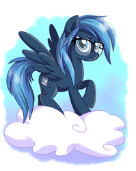 Size: 637x800 | Tagged: safe, artist:yulyeen, oc, oc only, oc:eternal feather, pony, cloud, glasses, solo