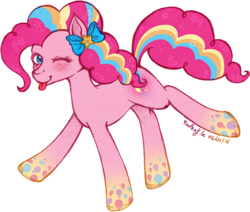 Size: 640x542 | Tagged: safe, artist:tinuleaf, pinkie pie, g4, female, hair bow, rainbow power, raspberry, solo, wink