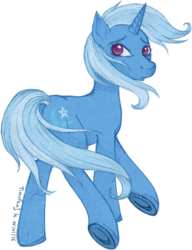 Size: 613x800 | Tagged: safe, artist:tinuleaf, trixie, pony, unicorn, g4, female, flowing mane, mare, simple background, solo, underhoof