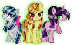 Size: 1024x645 | Tagged: safe, artist:eqgsnowfrill, artist:kingbases, oc, oc:allegro, oc:serenade, oc:sonatina, pony, equestria girls, g4, my little pony equestria girls: rainbow rocks, base used, equestria girls ponified, offspring, parent:adagio dazzle, parent:aria blaze, parent:sonata dusk, ponified