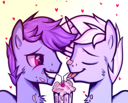 Size: 617x497 | Tagged: safe, artist:twilight7070, oc, oc only, oc:star shine, oc:windy dripper, food, gay, male, milkshake, sharing a drink, shipping, straw