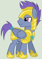 Size: 412x571 | Tagged: safe, artist:twilight7070, oc, oc only, oc:windy dripper, pegasus, pony, gray background, guard armor, simple background, solo