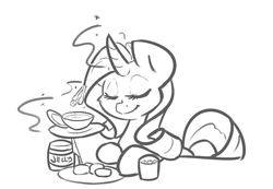 Size: 950x656 | Tagged: safe, artist:leadhooves, rarity, g4, female, food, monochrome, solo, tea