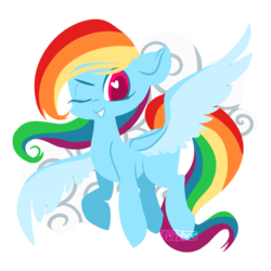 Size: 1024x1024 | Tagged: safe, artist:sallylapone, rainbow dash, g4, female, grin, heart eyes, lineless, looking at you, one eye closed, simple background, solo, wingding eyes, wink