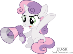 Size: 1024x763 | Tagged: dead source, safe, artist:du-sk, sweetie belle, g4, commission, cute, female, megaphone, simple background, solo, transparent background, vector, yelling